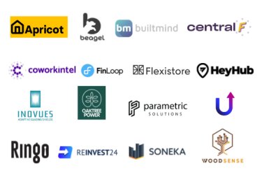 A bunch of company logos of the pre-selected 16 semi-finalist from the Startup Competition