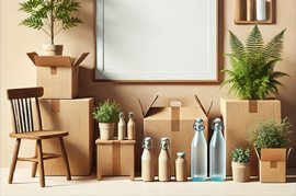 Boxes, plants and water bottles