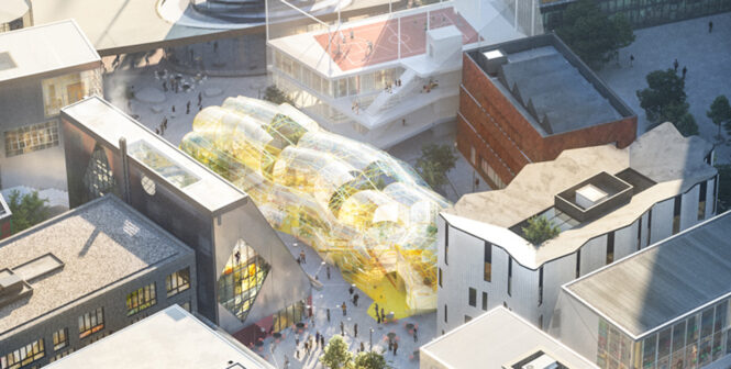 Buildings in the Design District clustered around The Canteen, designed by SelgasCano