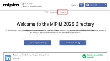 MIPIM website navigation menu with the Participants link selected